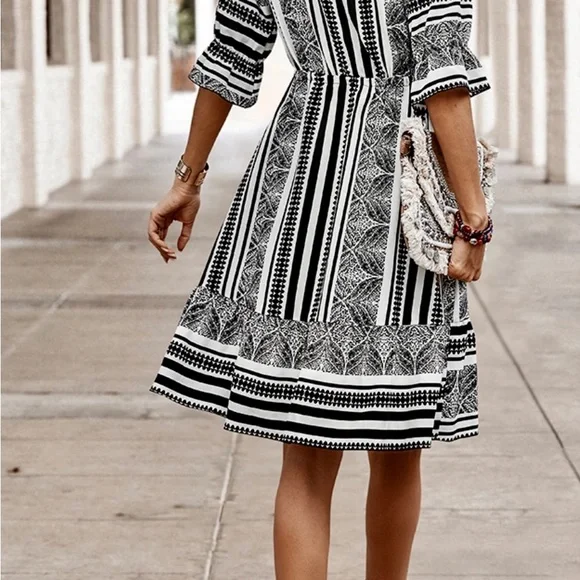 Black/White Boho Midi Dress - Picture 2 of 3